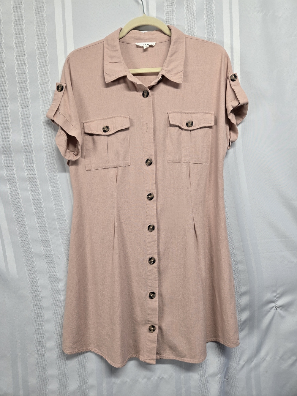 E & M Button-Front Utility Shirt Dress in Dusty Rose SIZE MEDIUM